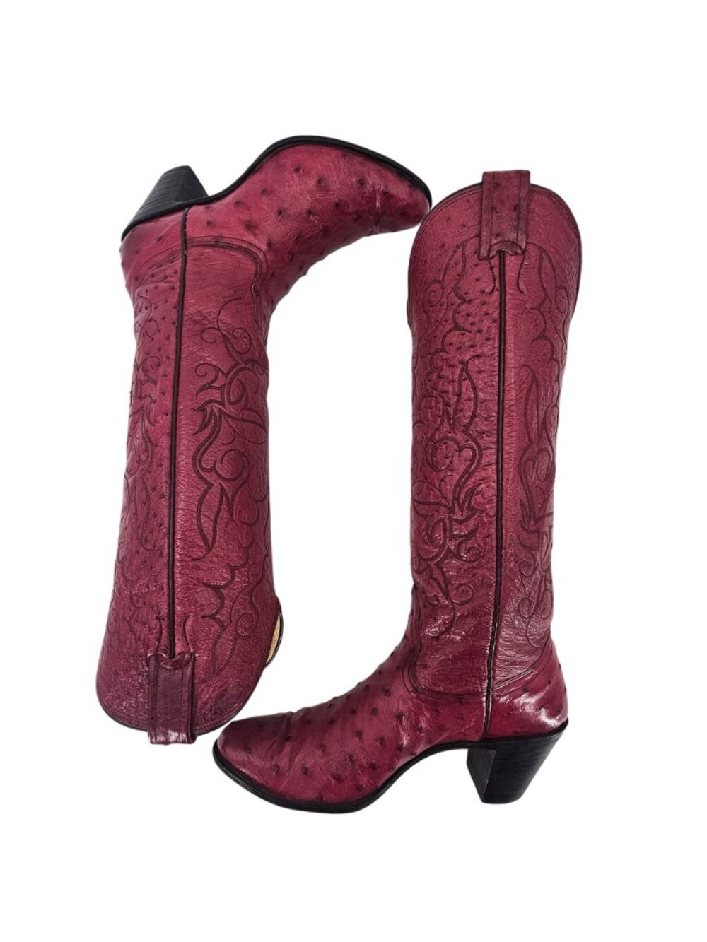 Vintage Nocona Boots Exotic Full Ostrich Burgundy Cowgirl Boot Women 6.5 Western - Picture 12 of 16